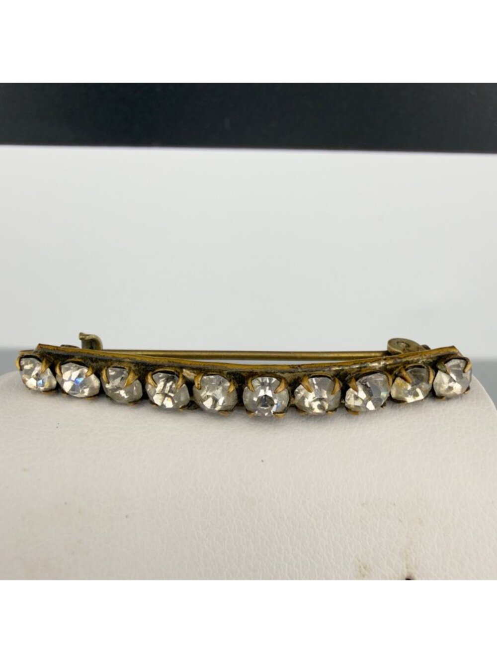 Antique Victorian Bar Brooch Faceted Paste Stone Gold Tone 2"